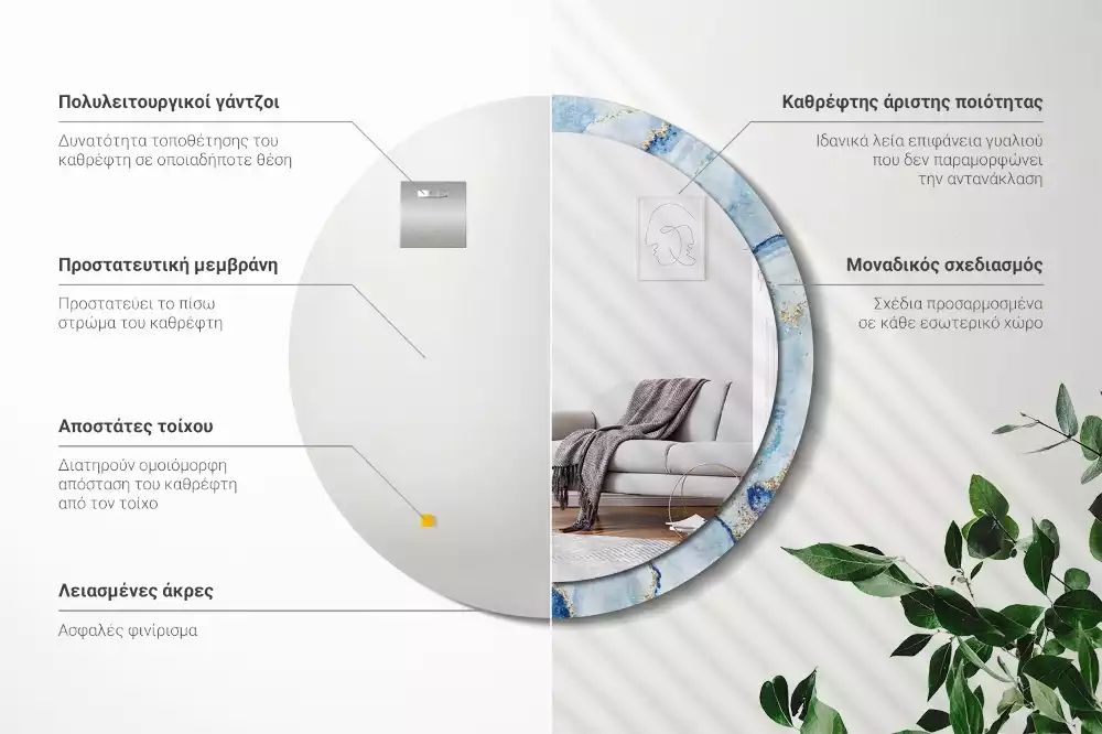 Bedrukte ronde spiegel Blauwe marmer