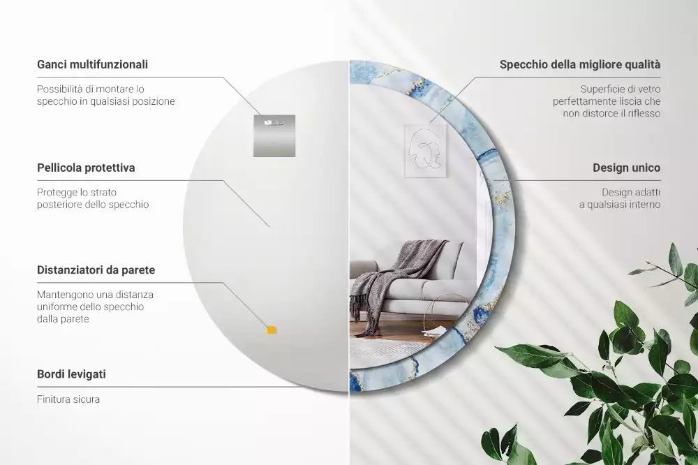 Bedrukte ronde spiegel Blauwe marmer