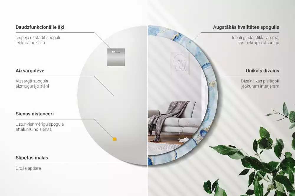 Bedrukte ronde spiegel Blauwe marmer