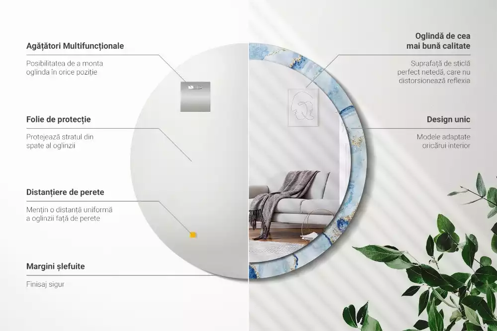 Bedrukte ronde spiegel Blauwe marmer