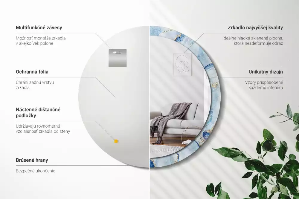 Bedrukte ronde spiegel Blauwe marmer