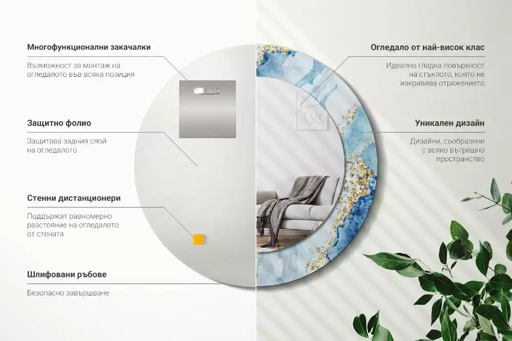 Bedrukte ronde spiegel Blauwe marmer