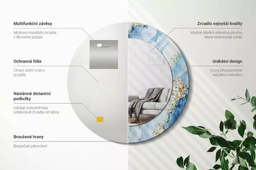 Bedrukte ronde spiegel Blauwe marmer