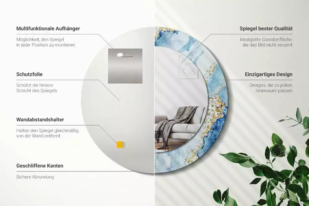 Bedrukte ronde spiegel Blauwe marmer