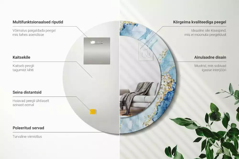 Bedrukte ronde spiegel Blauwe marmer