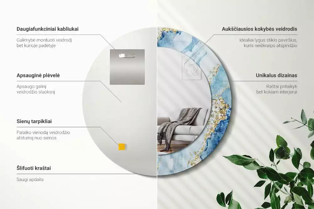 Bedrukte ronde spiegel Blauwe marmer