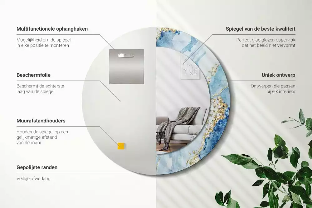 Bedrukte ronde spiegel Blauwe marmer