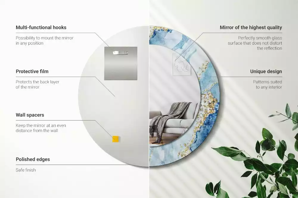 Bedrukte ronde spiegel Blauwe marmer