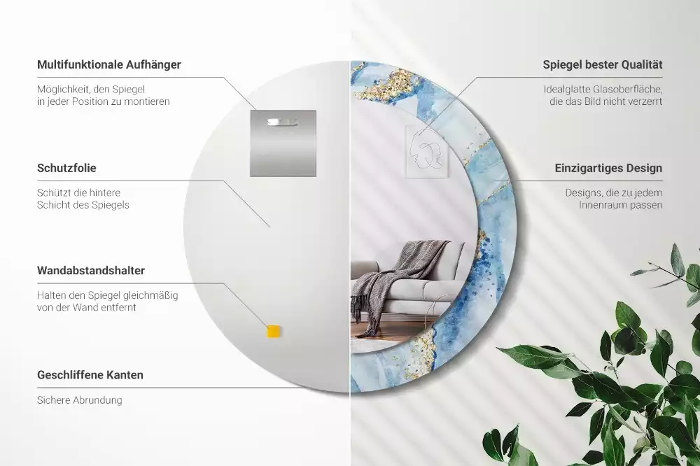 Bedrukte ronde spiegel Blauwe marmer