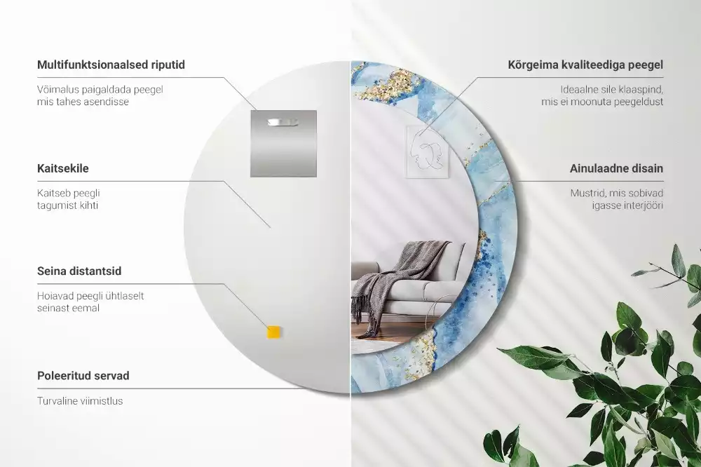 Bedrukte ronde spiegel Blauwe marmer