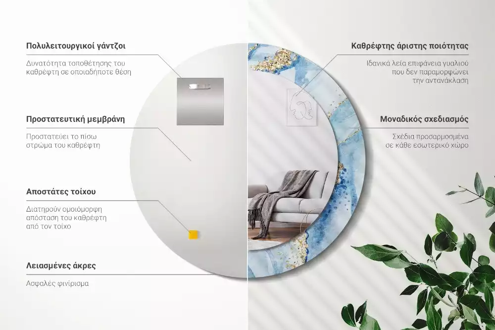 Bedrukte ronde spiegel Blauwe marmer