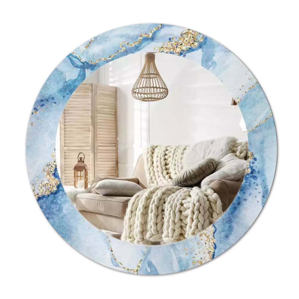 Bedrukte ronde spiegel Blauwe marmer