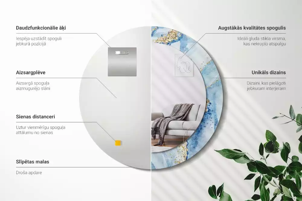 Bedrukte ronde spiegel Blauwe marmer