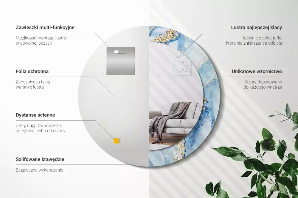 Bedrukte ronde spiegel Blauwe marmer