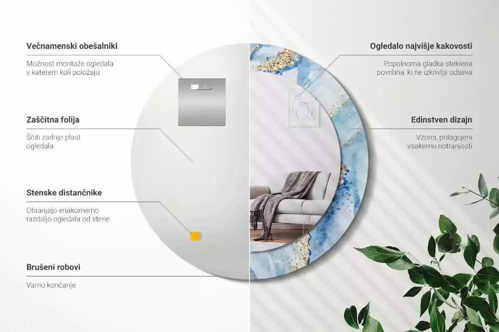 Bedrukte ronde spiegel Blauwe marmer