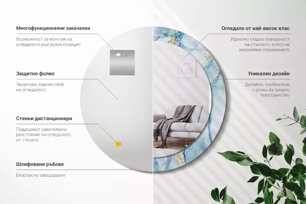 Bedrukte ronde spiegel Blauwe marmer