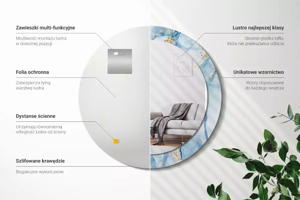 Bedrukte ronde spiegel Blauwe marmer