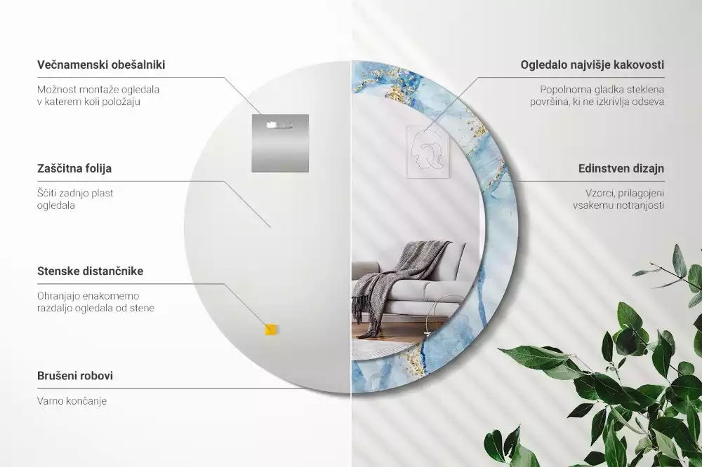 Bedrukte ronde spiegel Blauwe marmer