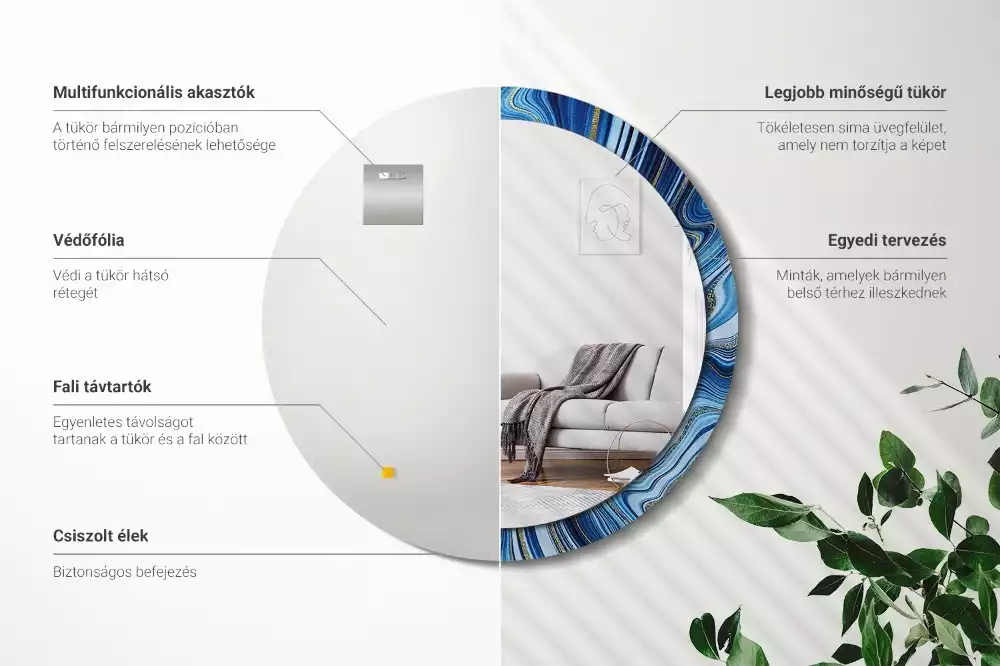 Ronde spiegel met bedrukte lijst Marmeren Rivier