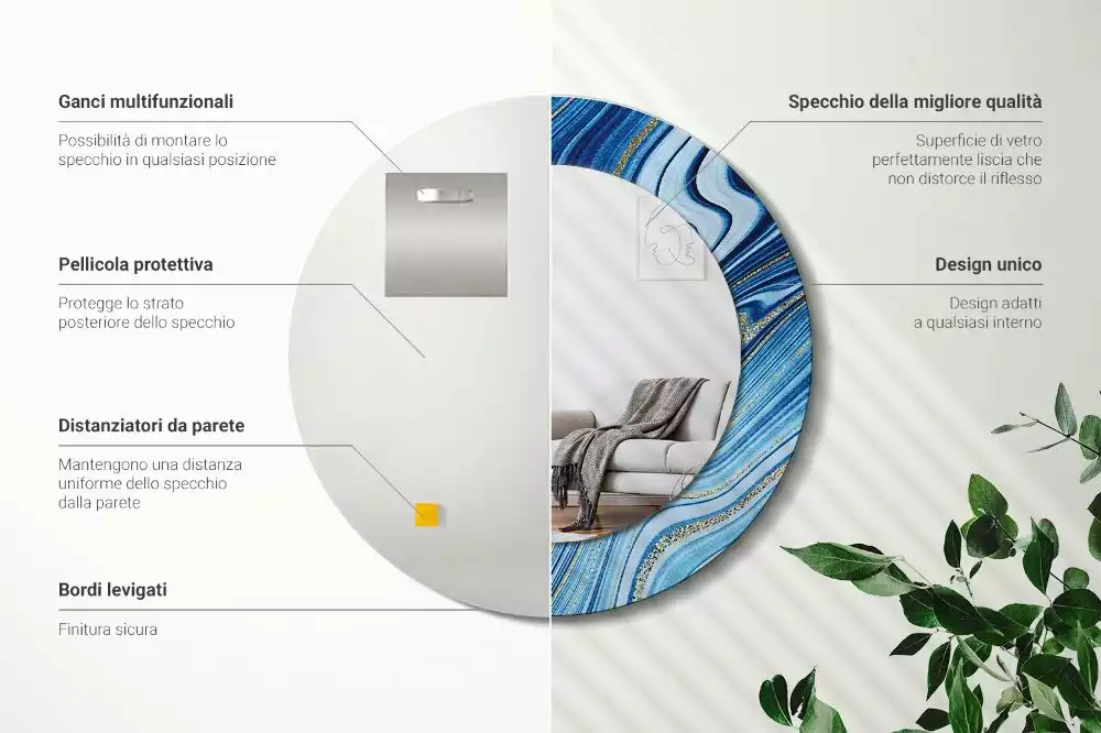 Ronde spiegel met bedrukte lijst Marmeren Rivier