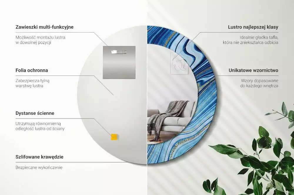 Ronde spiegel met bedrukte lijst Marmeren Rivier