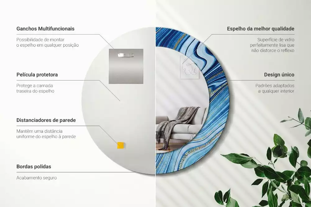 Ronde spiegel met bedrukte lijst Marmeren Rivier