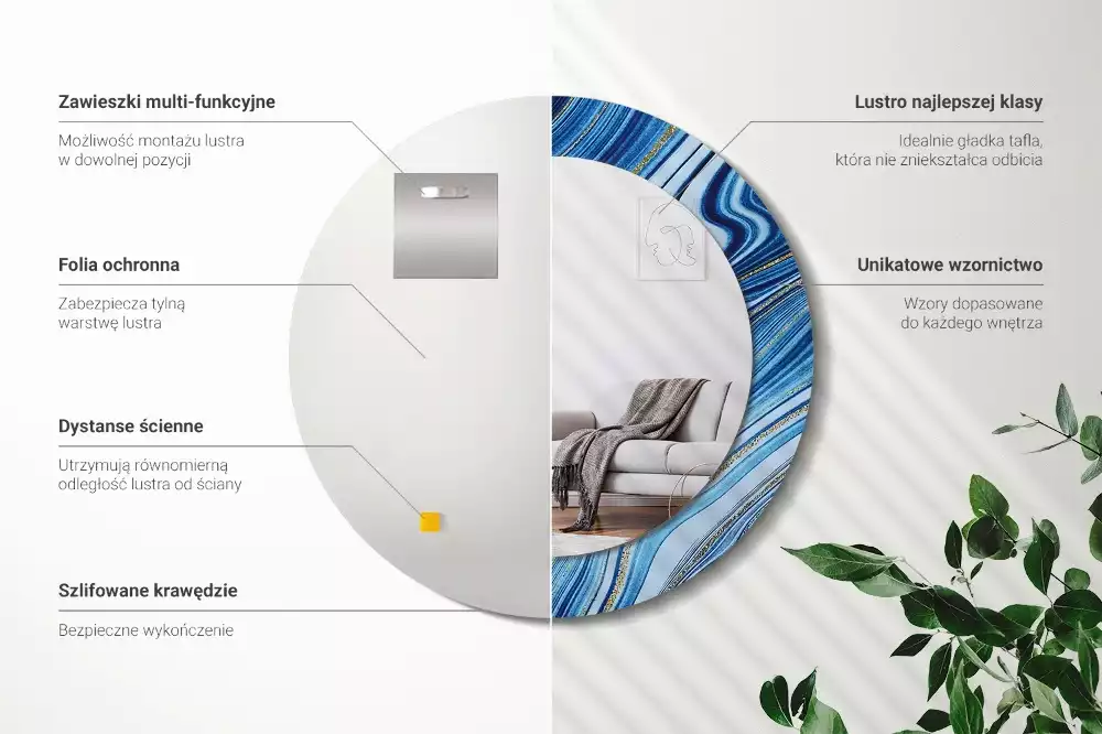 Ronde spiegel met bedrukte lijst Marmeren Rivier