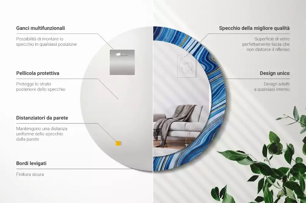 Ronde spiegel met bedrukte lijst Marmeren Rivier