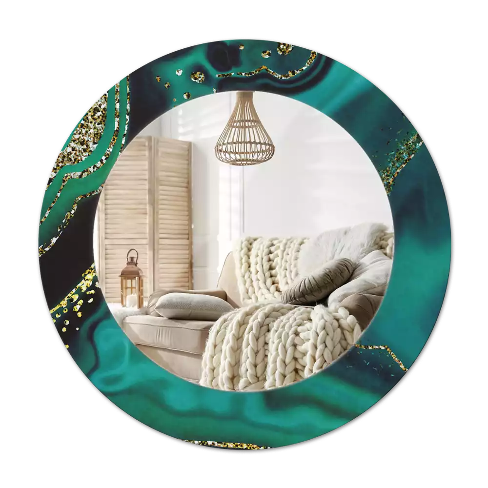 Ronde spiegel met decoratie Smaragdgroen marmer
