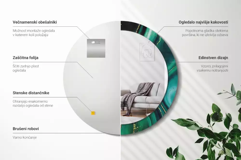 Ronde spiegel met decoratie Smaragdgroen marmer