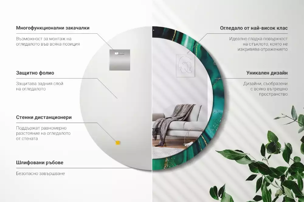 Ronde spiegel met decoratie Smaragdgroen marmer