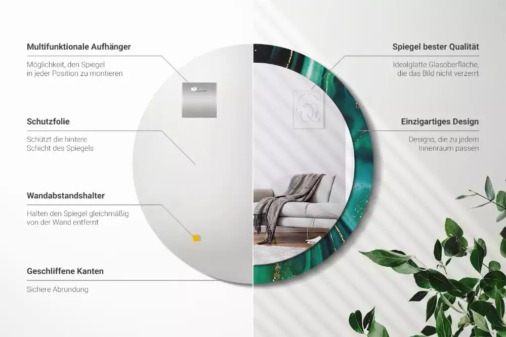 Ronde spiegel met decoratie Smaragdgroen marmer