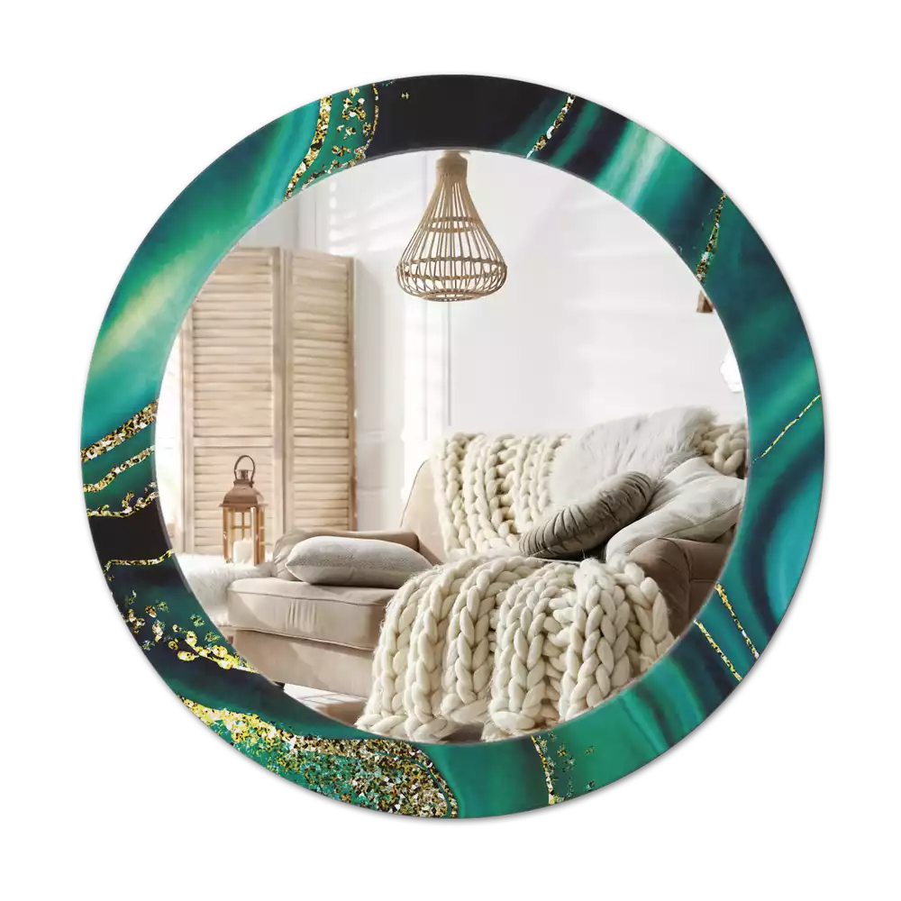 Ronde spiegel met decoratie Smaragdgroen marmer