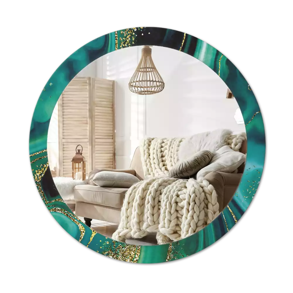 Ronde spiegel met decoratie Smaragdgroen marmer
