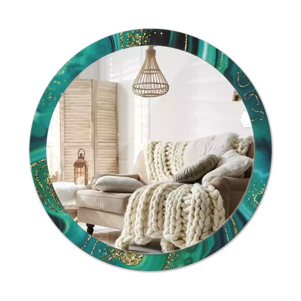 Ronde spiegel met decoratie Smaragdgroen marmer