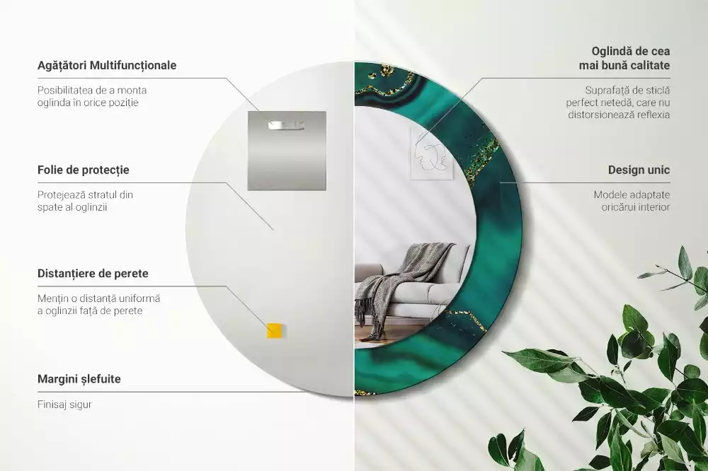 Ronde spiegel met decoratie Smaragdgroen marmer