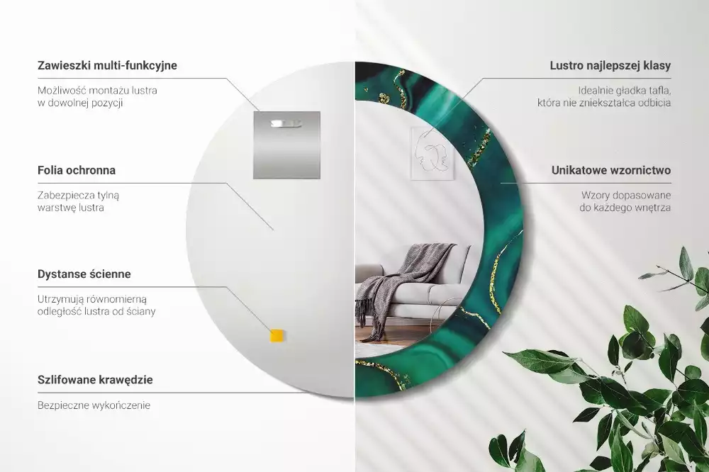 Ronde spiegel met decoratie Smaragdgroen marmer