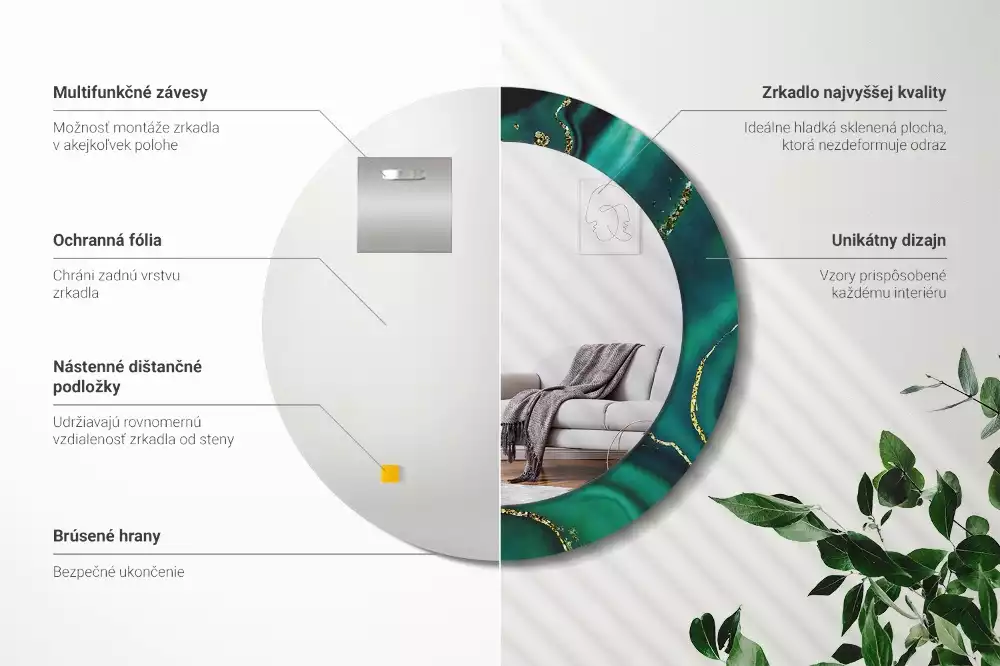 Ronde spiegel met decoratie Smaragdgroen marmer