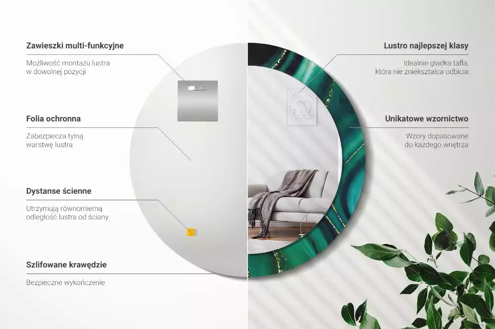 Ronde spiegel met decoratie Smaragdgroen marmer