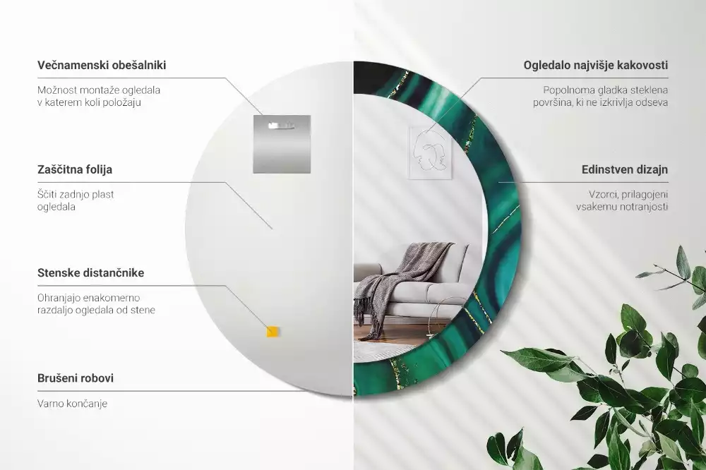 Ronde spiegel met decoratie Smaragdgroen marmer