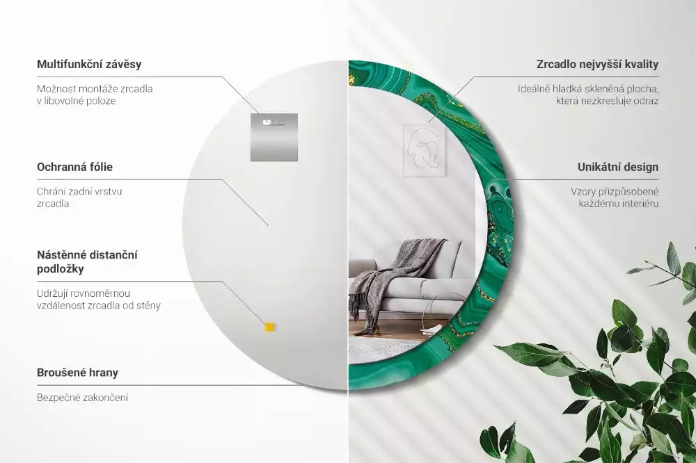 Bedrukte ronde spiegel Agaat marmer