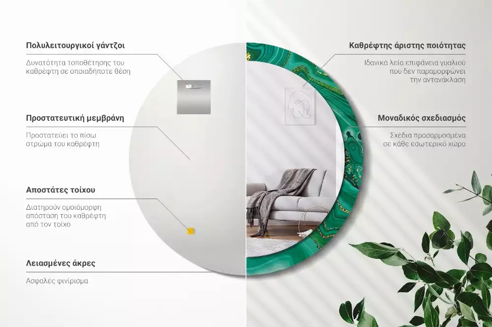 Bedrukte ronde spiegel Agaat marmer