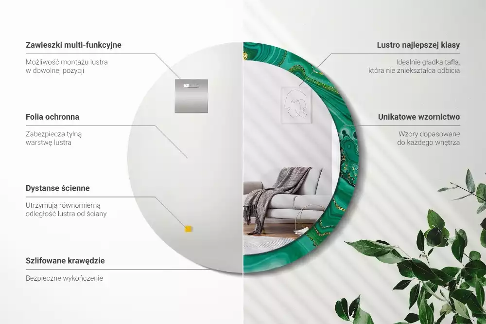 Bedrukte ronde spiegel Agaat marmer