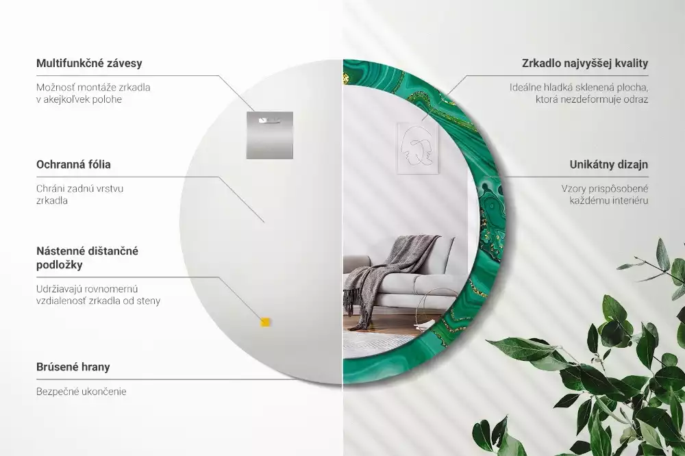 Bedrukte ronde spiegel Agaat marmer