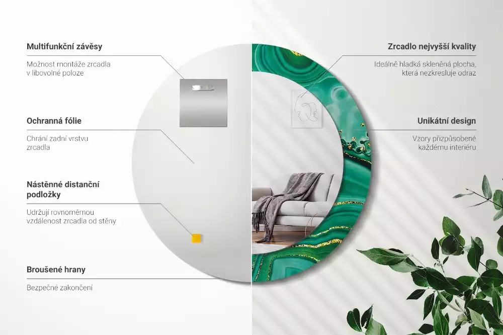 Bedrukte ronde spiegel Agaat marmer