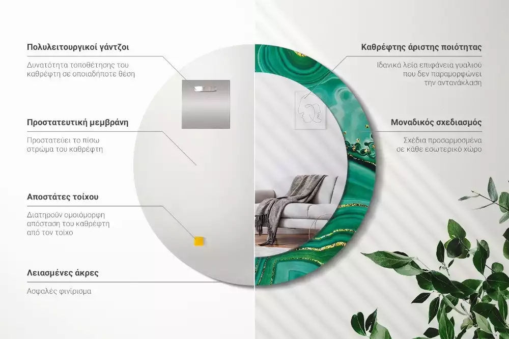 Bedrukte ronde spiegel Agaat marmer