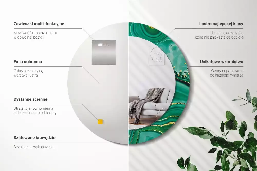 Bedrukte ronde spiegel Agaat marmer