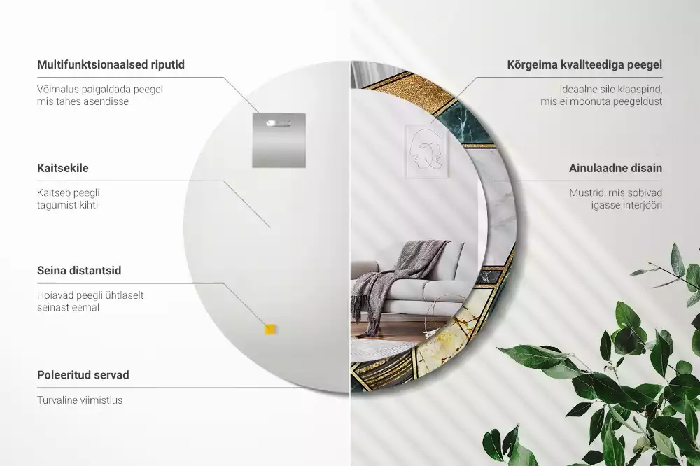 Ronde spiegel met bedrukte lijst Marmeren stijl