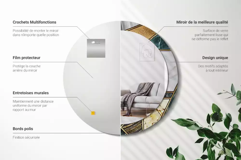 Ronde spiegel met bedrukte lijst Marmeren stijl