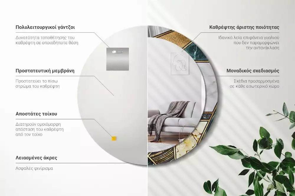 Ronde spiegel met bedrukte lijst Marmeren stijl